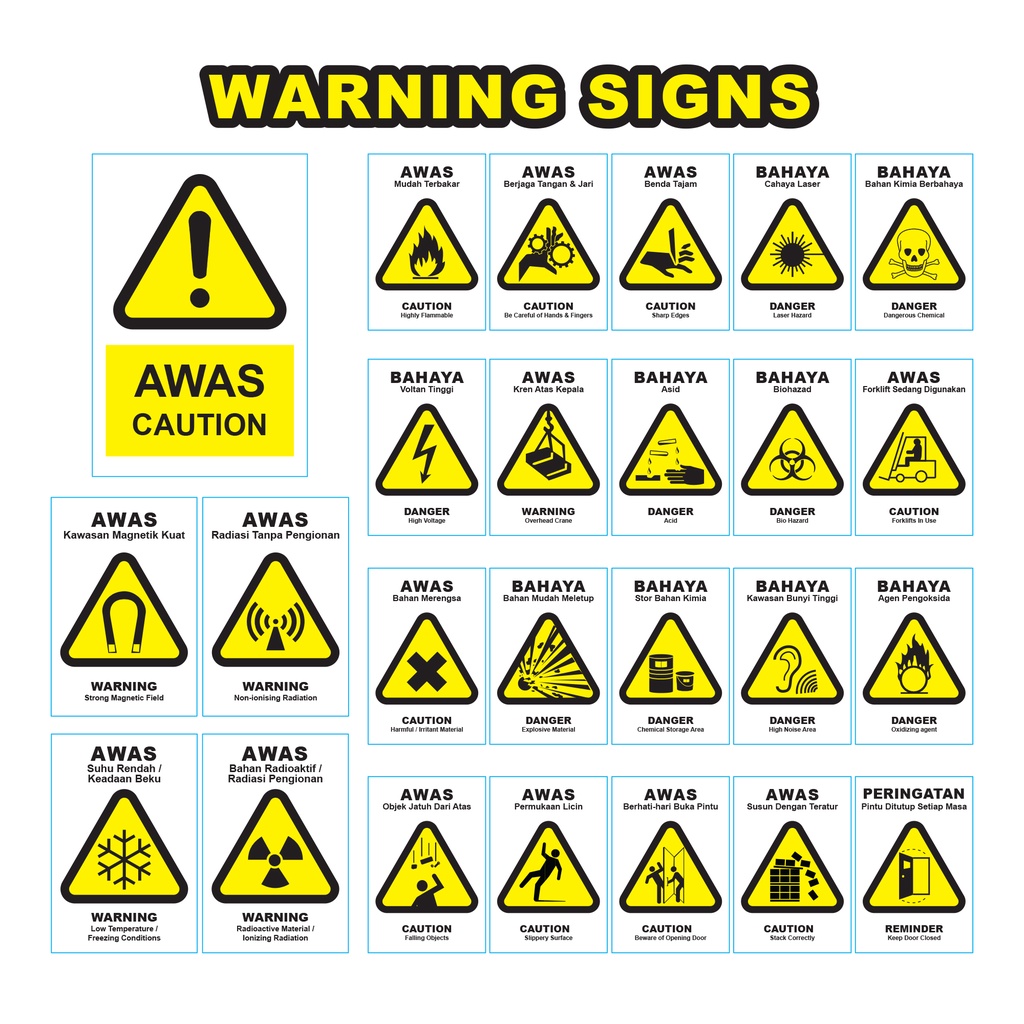 WARNING SIGNS 300x450mm *AWAS / CAUTION / BAHAYA / DANGER Shopee Malaysia