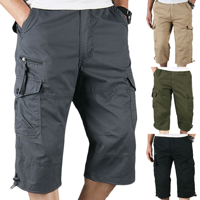 Sport Short Pants Men 3/4 Long Length Shorts Elasticated Waist Pocket ...