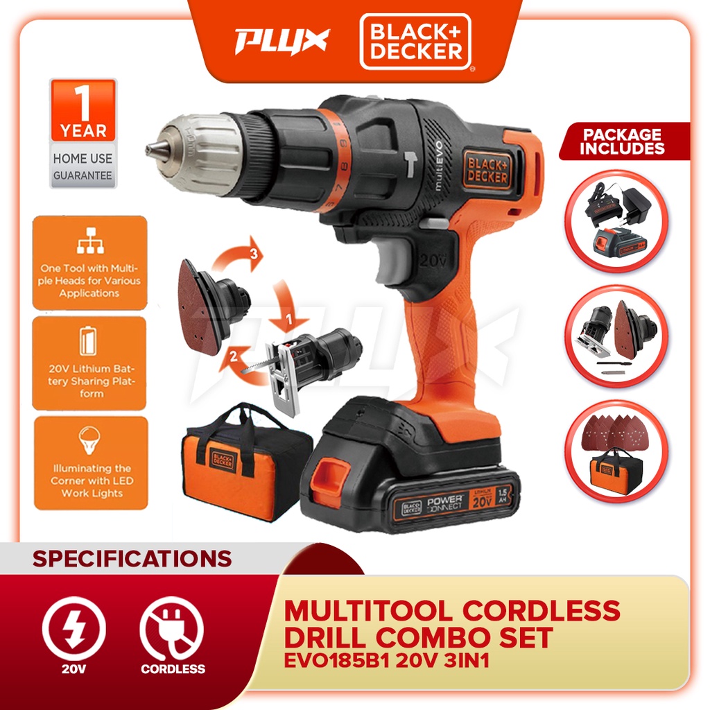 BLACK+DECKER EVO185B1 20V Max 3 In 1 Multitool Combo Set Cordless