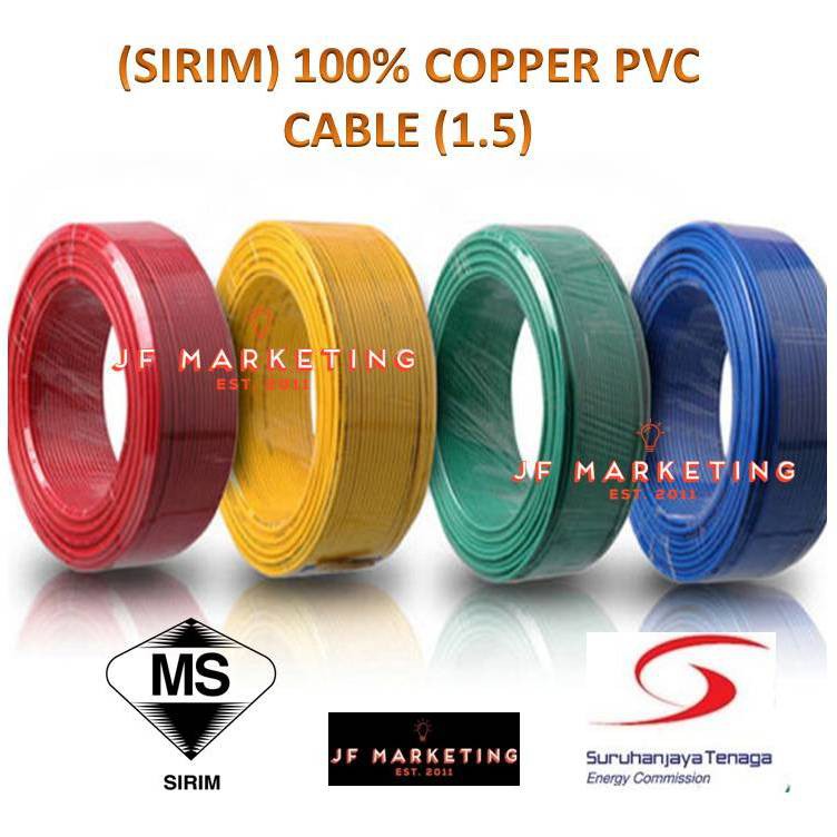 1.5MM PVC CABLE (SIRIM) 100% PURE COPPER Single Core Electric Cable Red ...