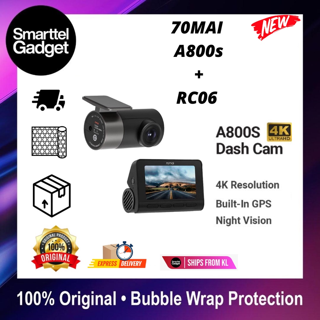 70mai A800S Dual Vision 140 Rear Cam FOV 4K Ultra HD Screen Dash Cam App Control 24h Night Vision A800