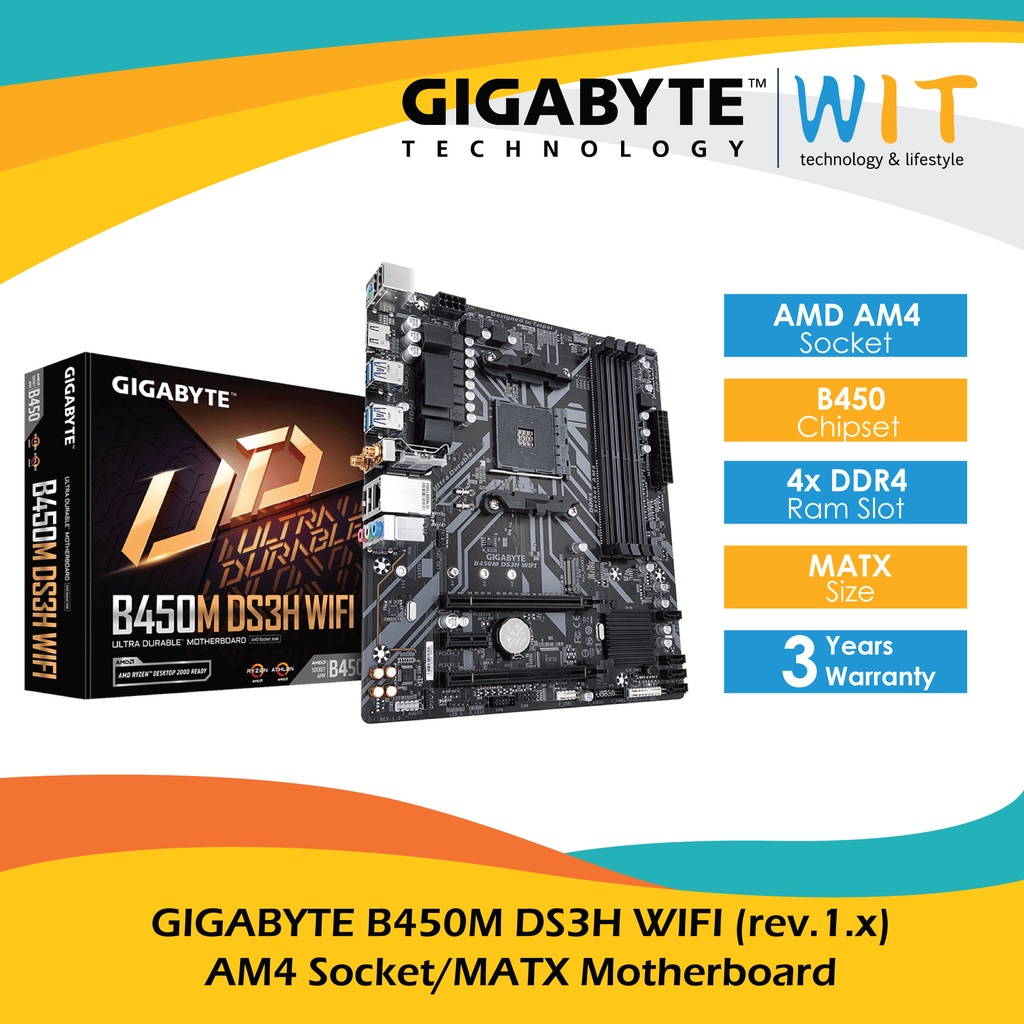 Gigabyte B450M DS3H WIFI (rev.1.x) AM4 Socket/MATX Motherboard Shopee