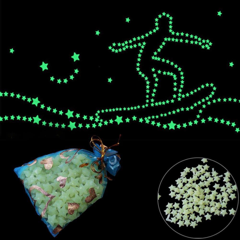 200pcs Glow In The Dark 3d Star Moon Sticker Bedroom Home Wall