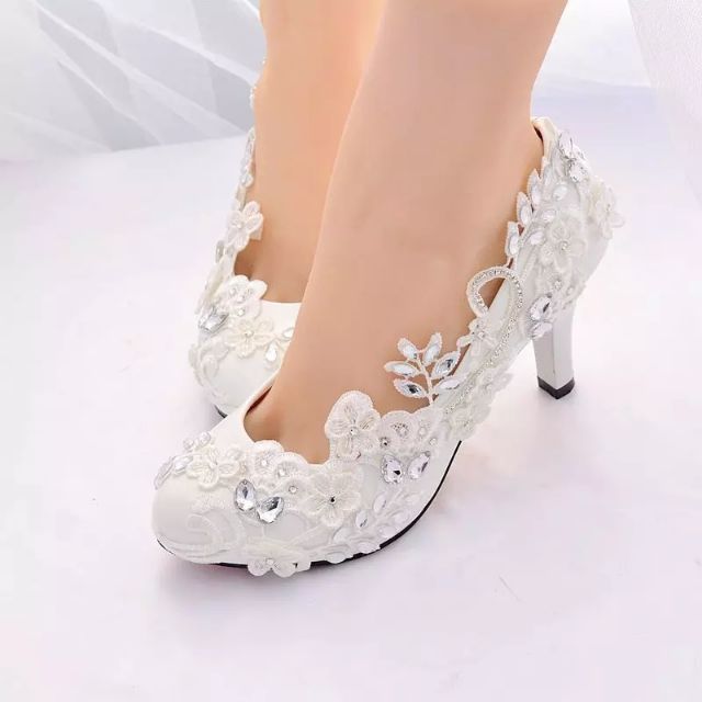 Kasut kawin lace putih wedding shoes kasut nikah murah kasut | Shopee ...