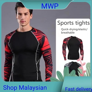 MWP Ready Men Compression Tops Tight Long Sleeve Sport Quick Dry Gym T Shirt Elastic Fitness Baju Lengan Panjang Lelaki
