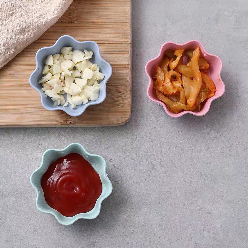 Comes Mini Plum Shape Wheat Straw Seasoning Bowl  Storage Bowl Home Kitchen Tableware Small Dish Dipping Snack Plate 酱料碟