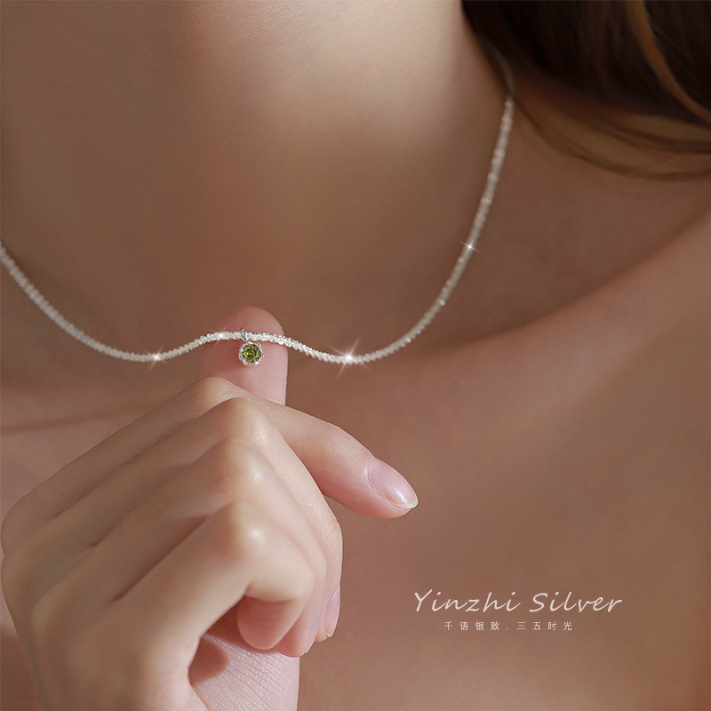 Emerald Pendant Vintage Necklace Women Simple Necklace Sparkling Clavicle Chain Accessories Gift