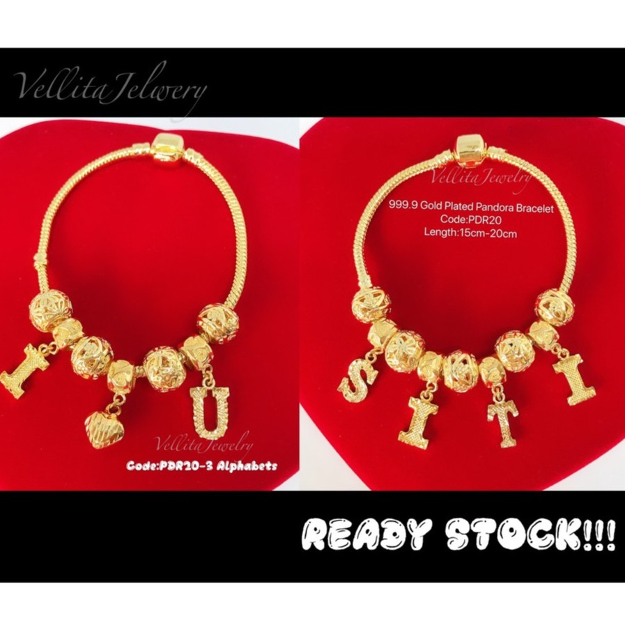 [VJ]Cop916 Bracelet “ Personalized Your Name” Length:15cm-21cm FREE Stopper 999.9 Bangkok Gold Plated [Gelang Huruf]