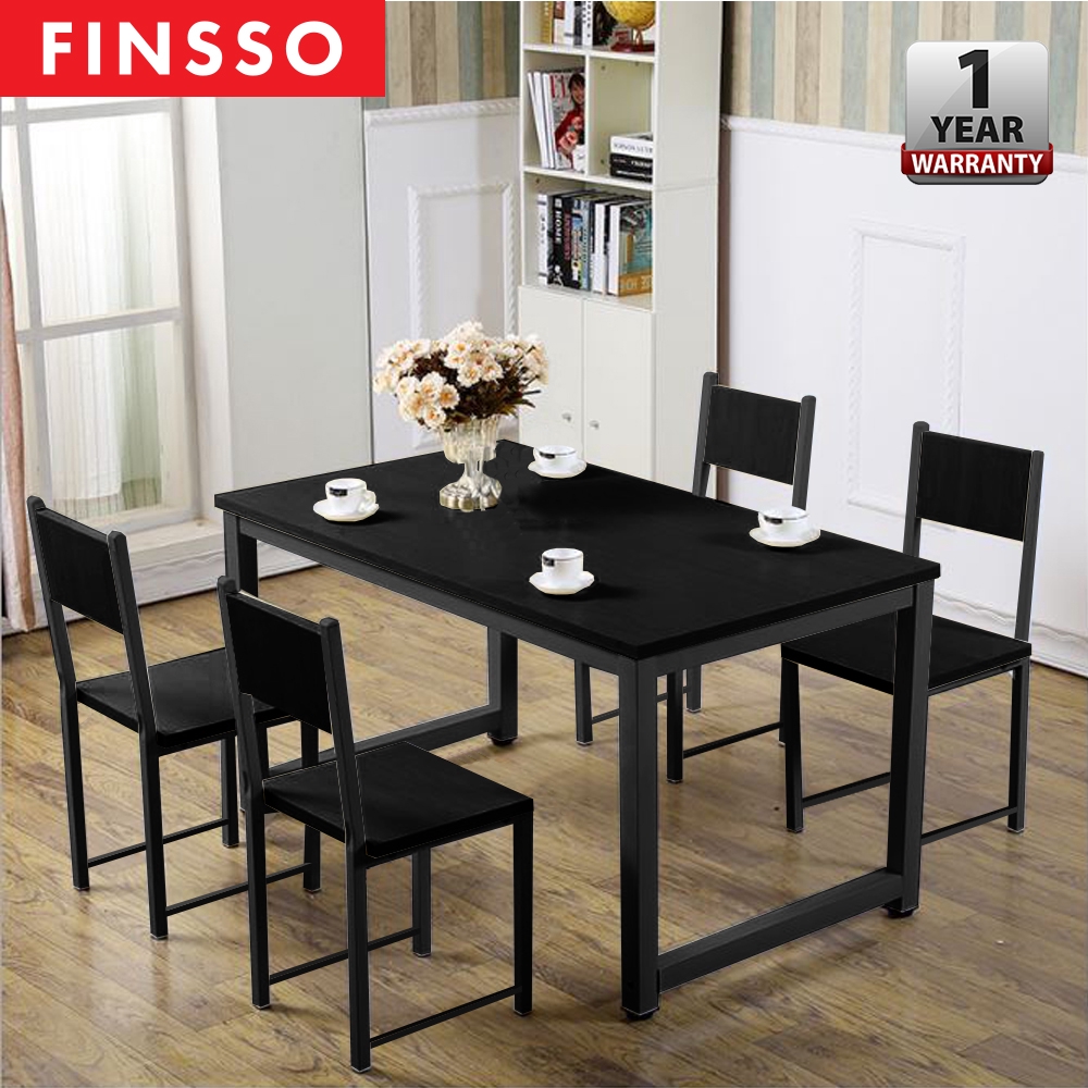 FINSSO: CONTEMPORARY White/Black Steel Rectangular Design Dining Table