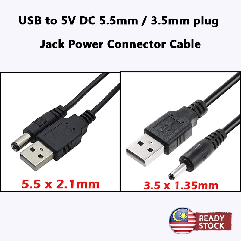 USB to 5V DC 5.5mm / 3.5mm plug jack Power Connector Cable | Shopee ...