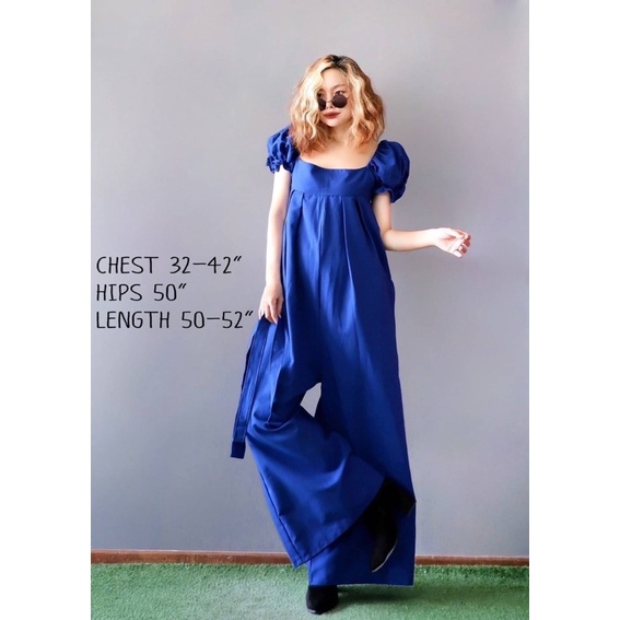 Long-Legged Jumpsuit With Doll Sleeves And Waist Tie Plain Color