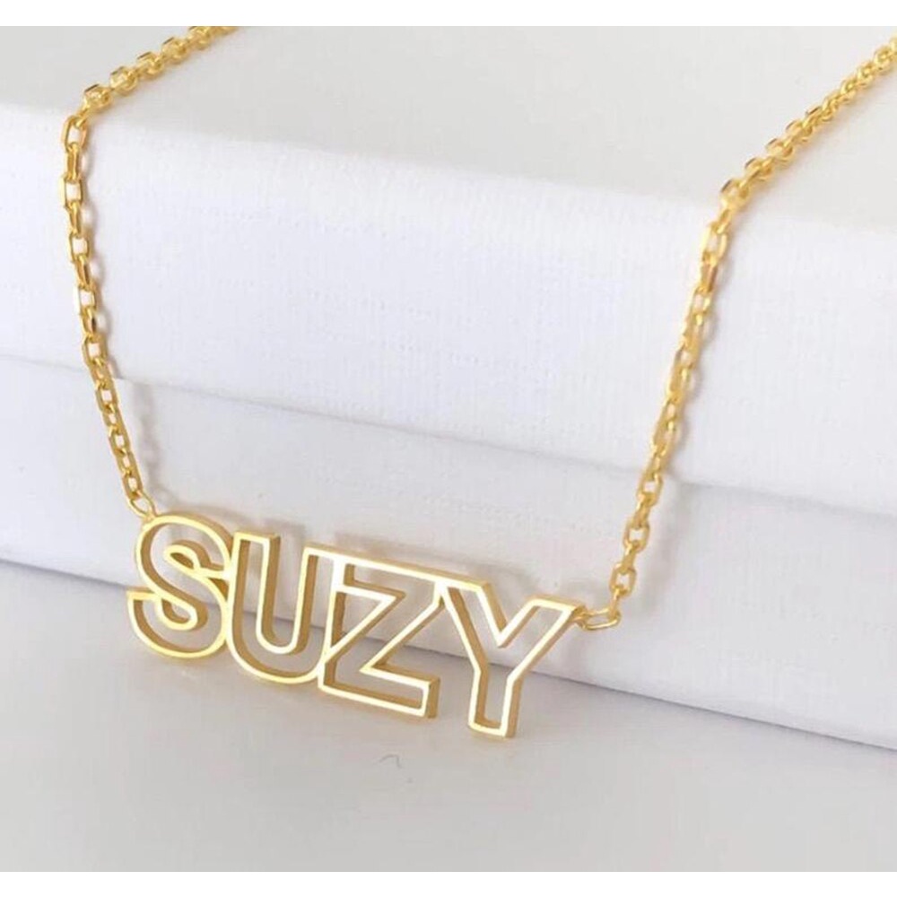 BONLAVIE【Name Custom Necklace】Necklace with Personalized Name Personalized Empty Letter Stainless Steel Pendant Jewelry Gift