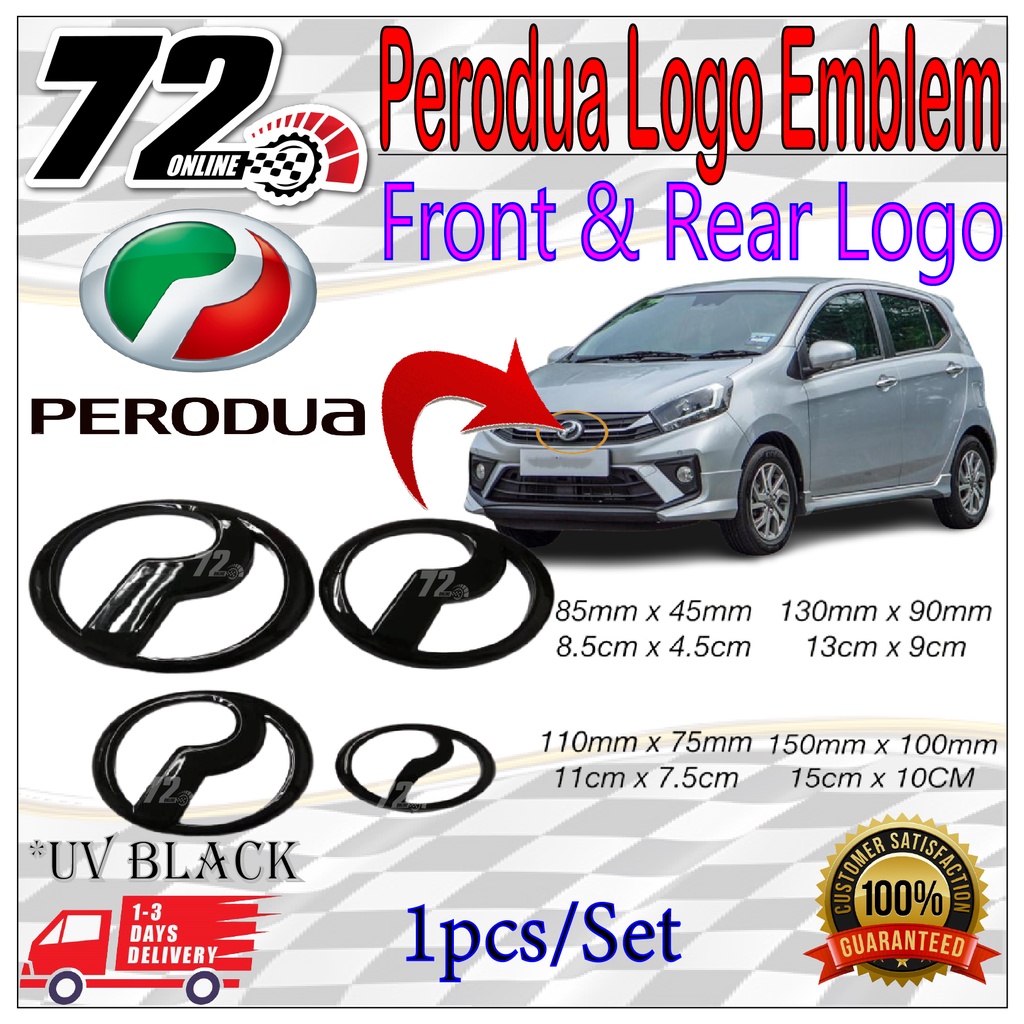 1PC Perodua Aruz Myvi Alza Bezza Axia Front & Rear Logo Emblem Black ...