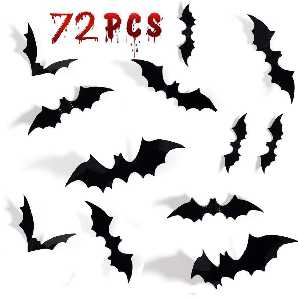 50Pcs Halloween Bat Wall Decals Stickers 3D Black Bats Wall Stickers Bat Hallowe