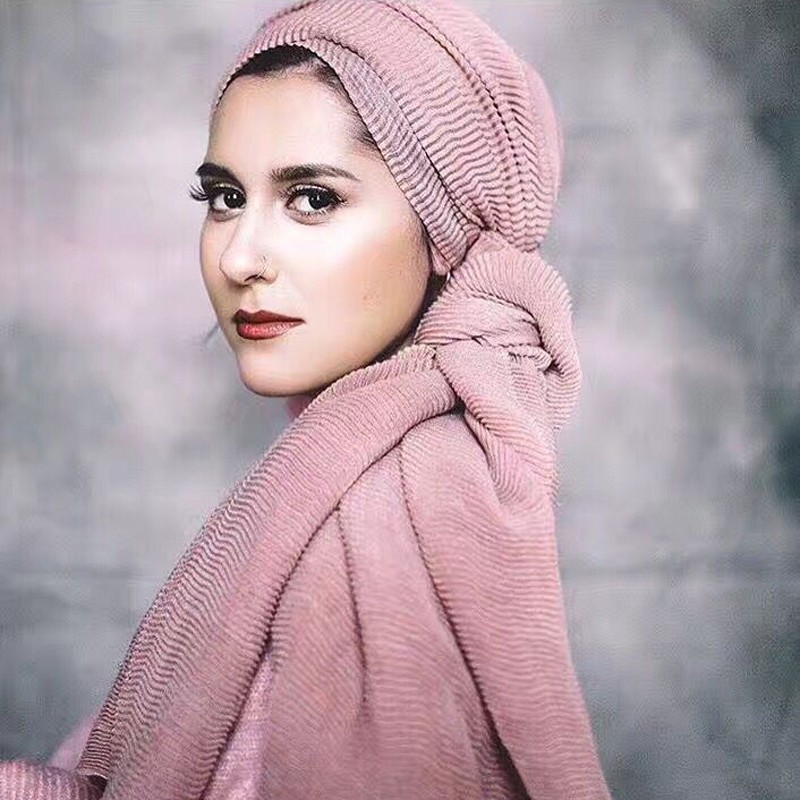 Arabic Hijabs Shawl Fringe Tudung Cotton Crinkle Solid 25 ...