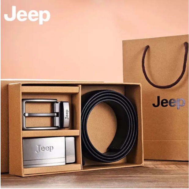 [Gift box gift bag] (2 buckles) new men's jeep same style double-headed cowhide belt with metal buckle Tanabata gift box
