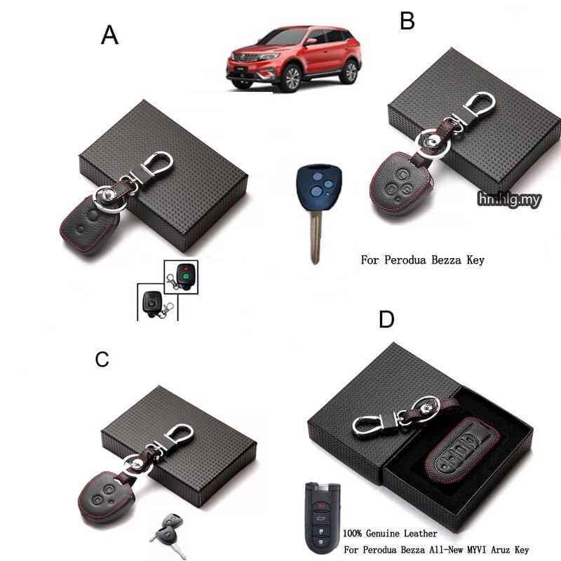 For Perodua Aruz Myvi Bezza Axia Keyless Remote Leather Car Key Case Cover Key Holder Lz 05 Shopee Malaysia
