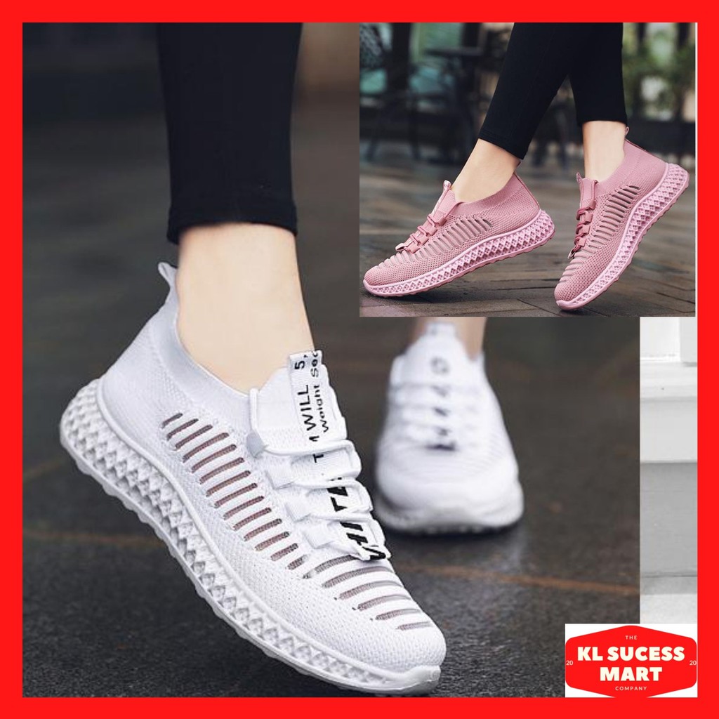 Klsucess WOMEN OFF-WHITE FLYING KNIT SNEAKERS | Shopee Malaysia