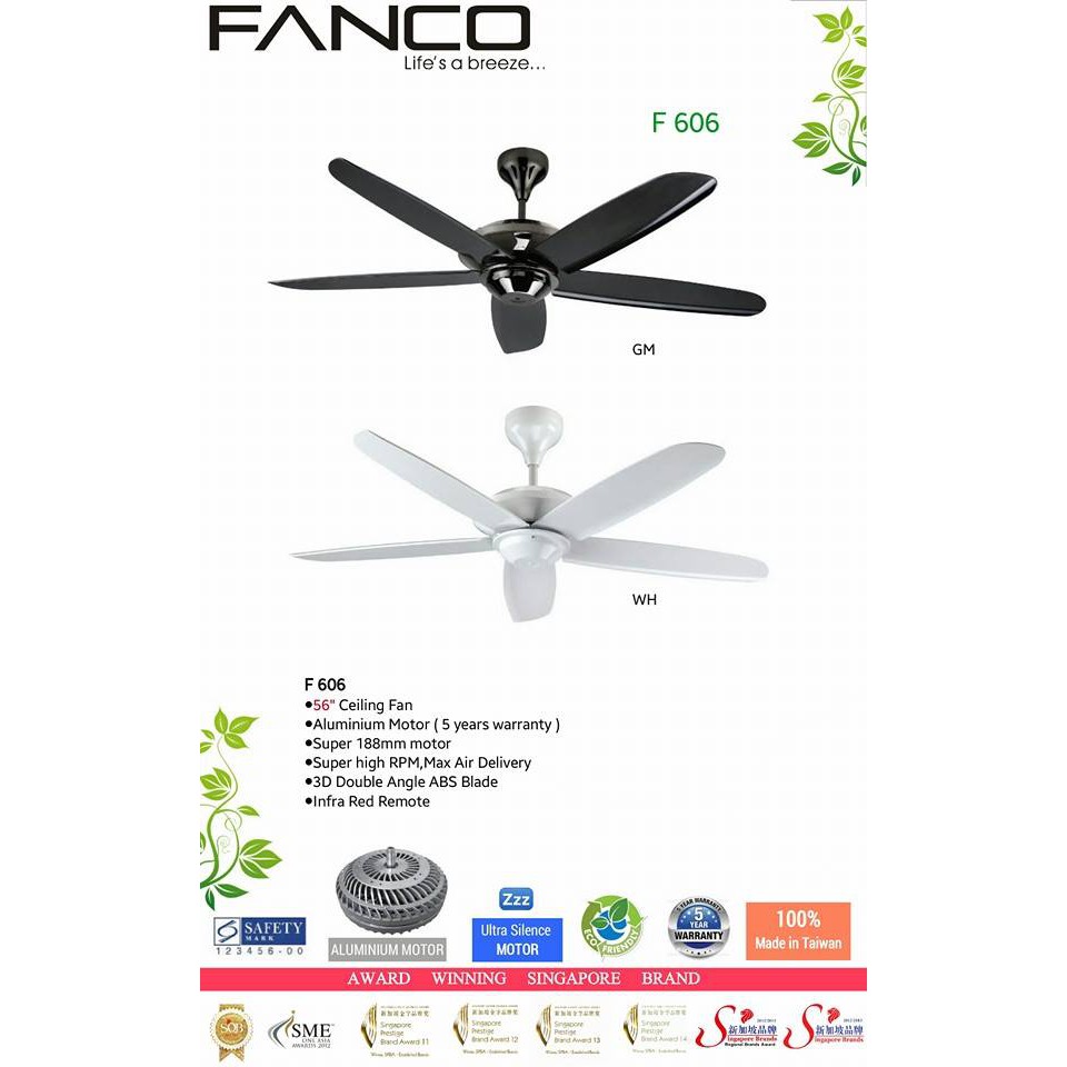 FANCO F606BK CEILING FAN WITH ALUMINIUM MOTOR FAN / KIPAS Shopee Malaysia