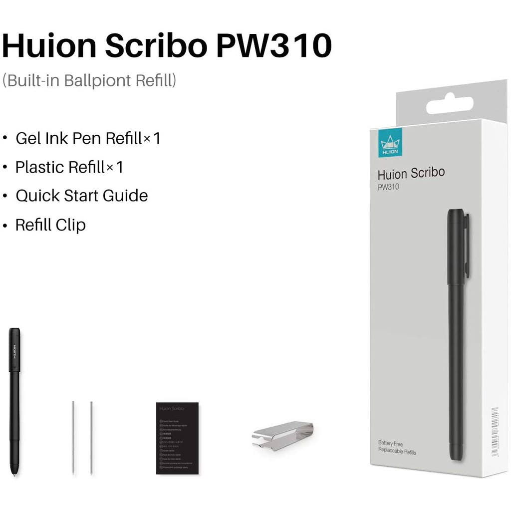 Take Notes & Scribble Your Inspiration Wherever Battery-Free Stylus Digital Pen with 8192 Pressure Levels Compatible with Most Huion Graphics Drawing Tablets 2020 HUION Scribo PW310 