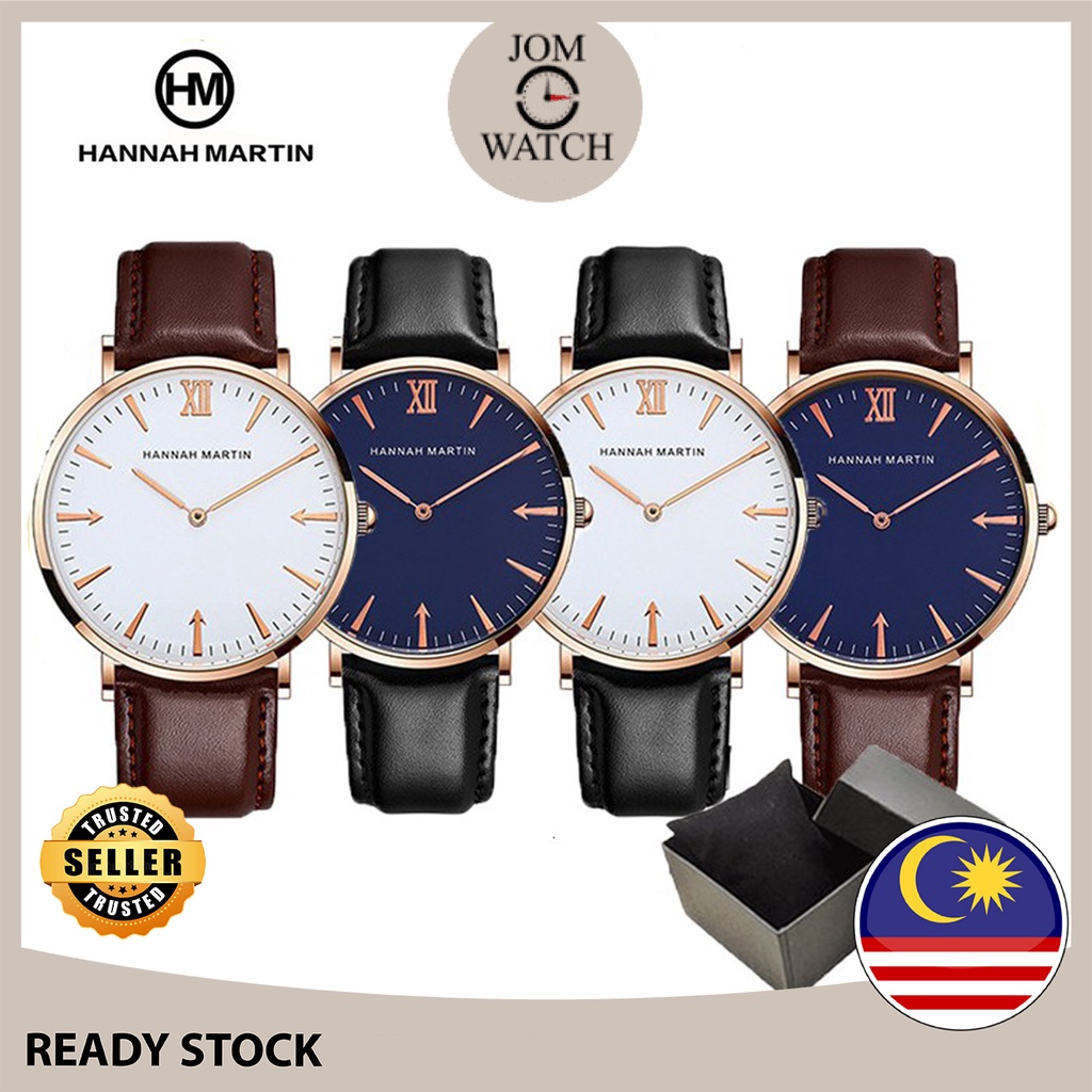 [Authentic] 2 Years International Warranty HANNAH MARTIN Classic Leather Luxury Fashion Sport Men Women Watch