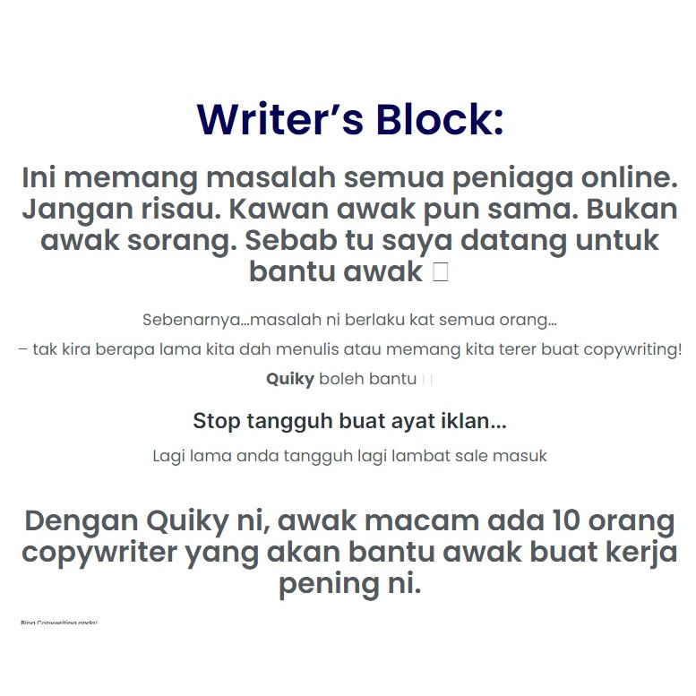 Quiky 5 Minit Bina Copywriting Pro Mudah Dgn Quiky Solusi Cef Shopee Malaysia