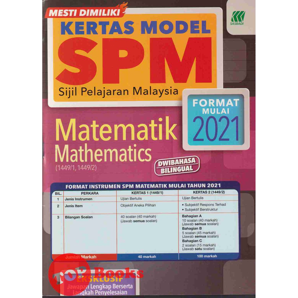Topbooks Sasbadi Kertas Model Spm Matematik Dwibahasa 2021 Shopee Malaysia