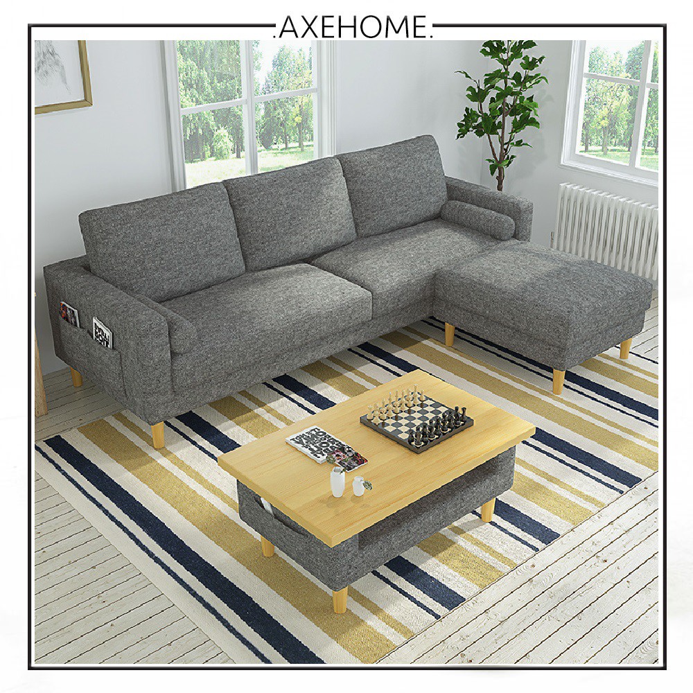 Axe Home 3 Seater Canvas Fabric Living Room L Shaped Sofa