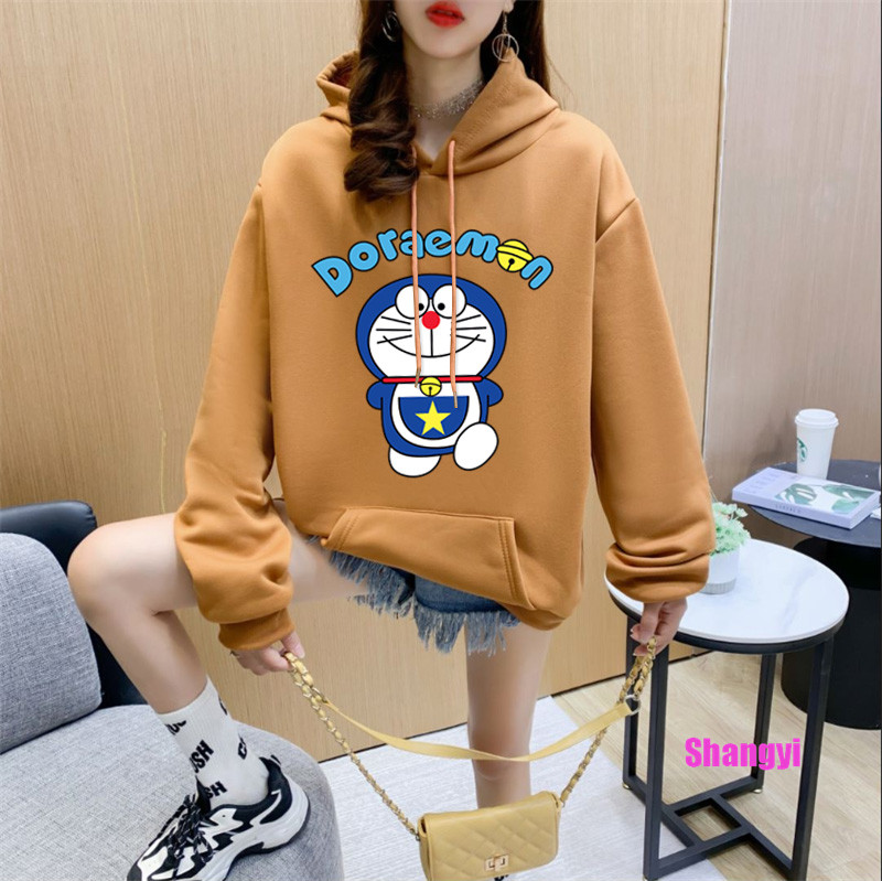 Korean Bf Harajuku Hooded Letter Printing Student Sweater 小叮当帽t 内刷毛大学t 长袖上衣韩版bf原宿风连帽字母印花学生卫衣简约百搭情侣款上衣