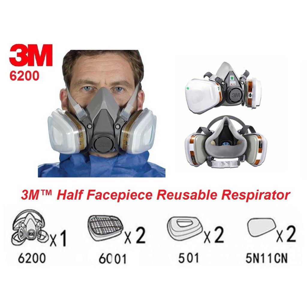 3M 6200 Half Face Painting Spraying Respirator Gas Mask In Suit Safety