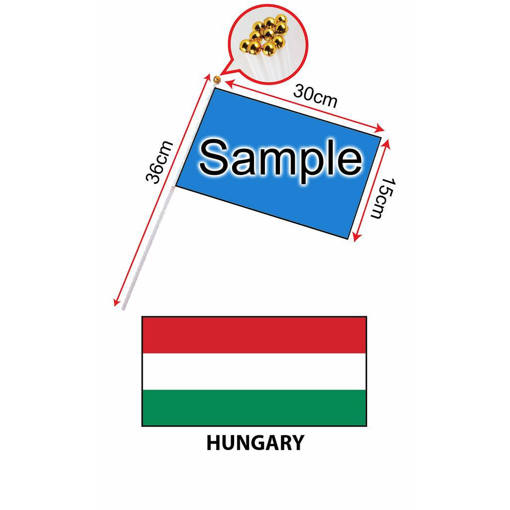 Hungary Hand Flag With Stick (15x30cm)/ Bendera Tangan Dunia Hungary (15x30cm)