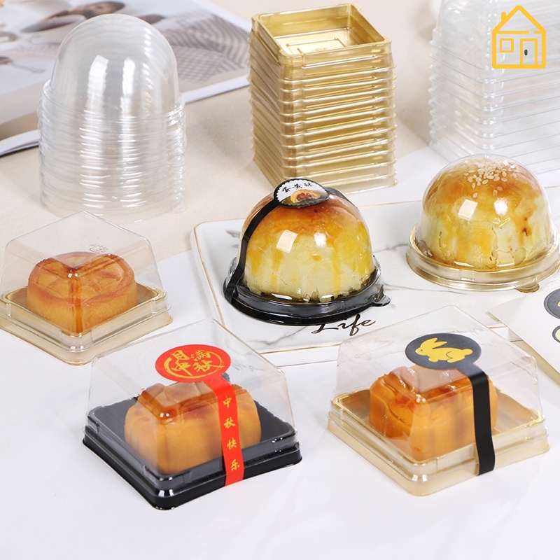 50 Pieces Durable Cupcake Boxes / Single Transparent Mooncake Holder Container for Mid-Autumn Festival Dessert Packaging