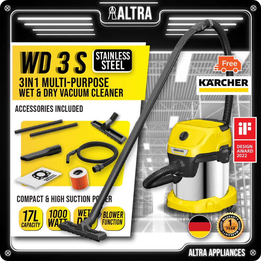 Karcher WD3S MultiPurpose Wet And Dry Vacuum Cleaner Stainless Steel
