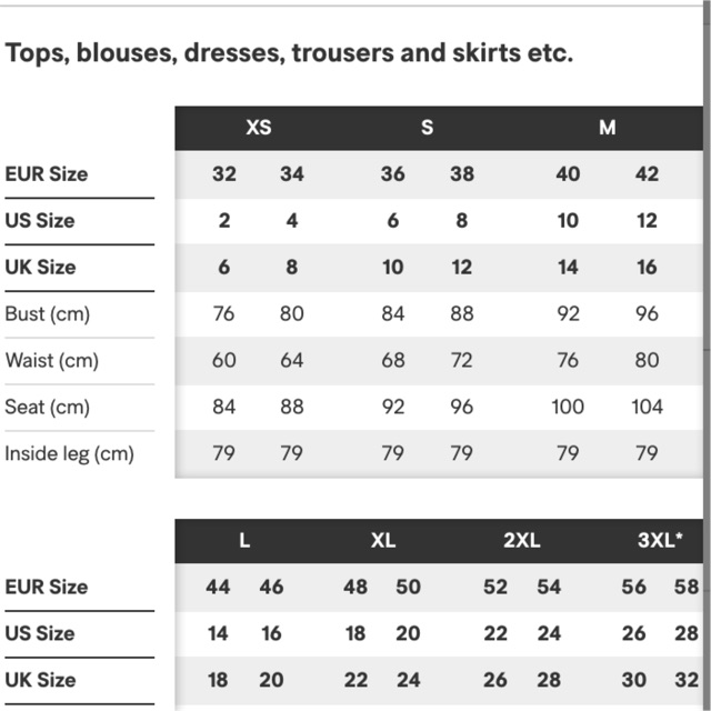 Handm Size Chart Malaysia Ubicaciondepersonascdmxgobmx