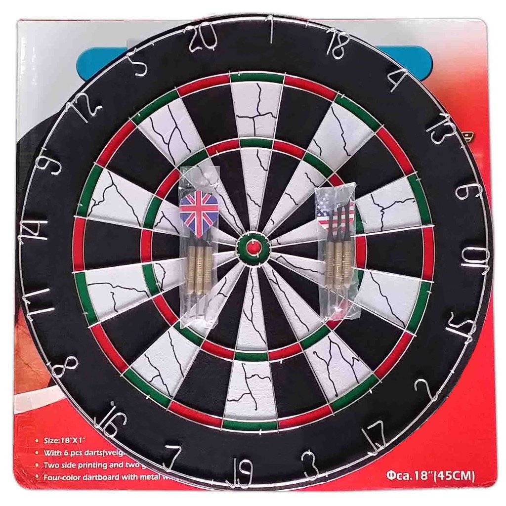 READY STOCK !! Fitness 18 inch Dart Board (Free 6 Darts) Professional & Leisure Flocking Dart Board Papan Dart 植绒面铁字飞镖盘