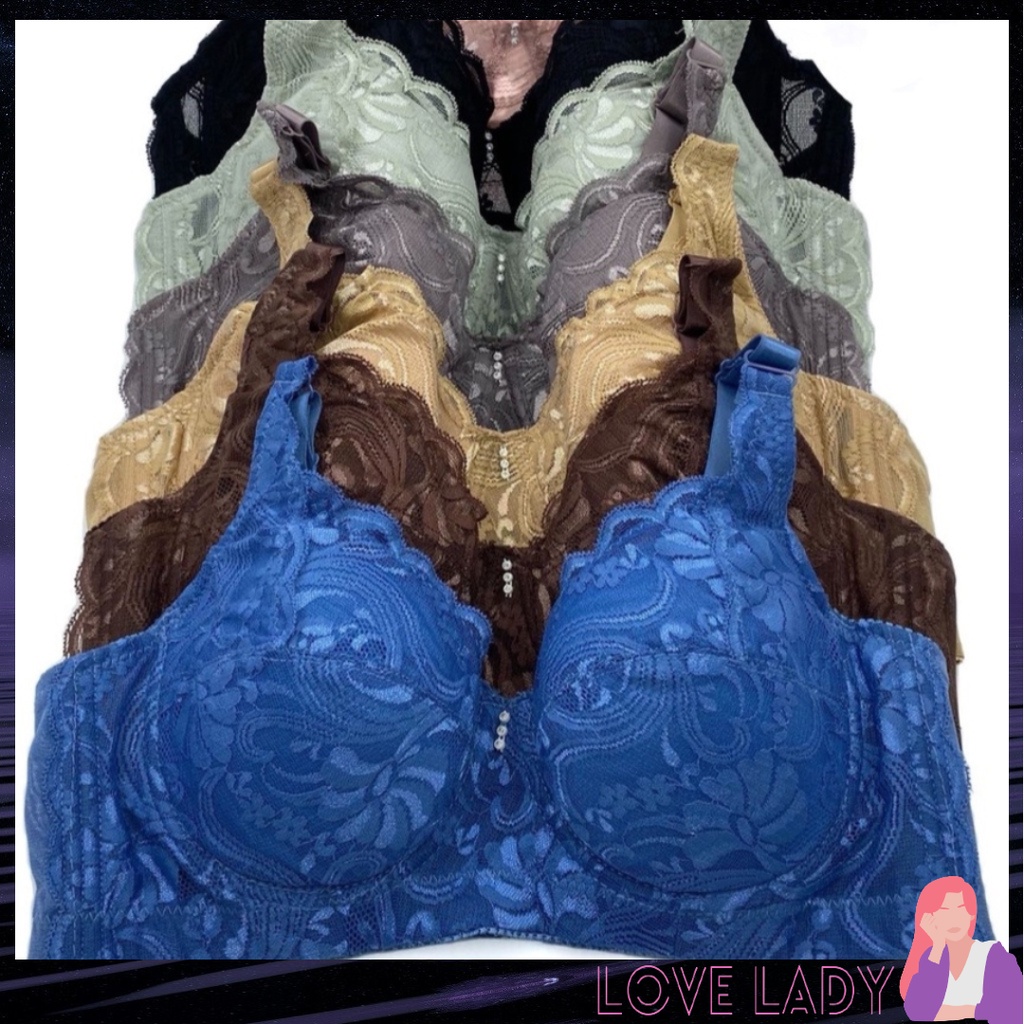 Wired Bra 36-46 Cup BC/CD Thin Sponge Floral Lace Adjustable Strap Plus Size Full Cup Baju Dalam Wanita Berdawai