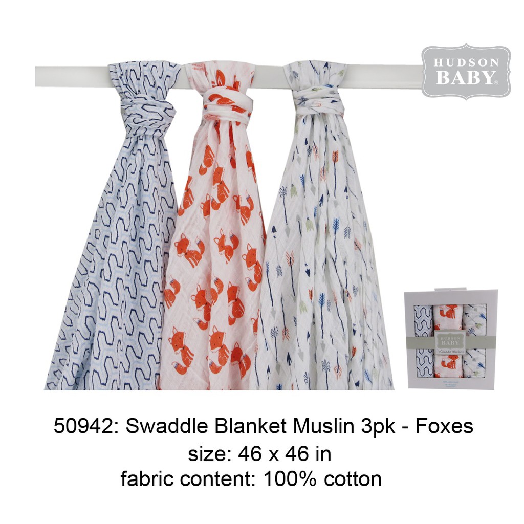 hudson baby muslin swaddle blankets foxes