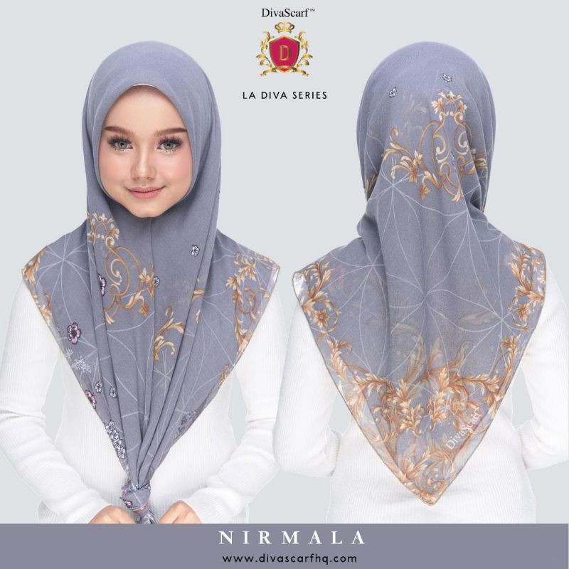 Gold Tag Bawal Nirmala Tudung Bawal Printed Corak Kerawang Emas Purple Ash DivaScarf Ready Stock