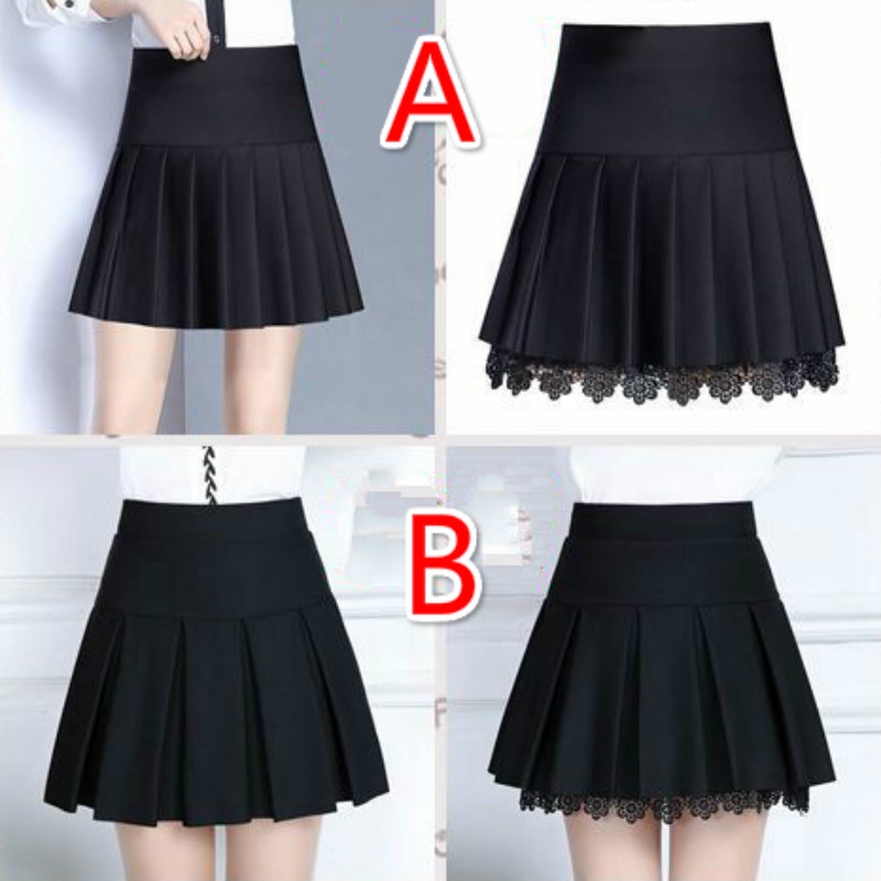 Lace Mini Skirt Korean High Waist Skirt Student Pleated Black Short ...