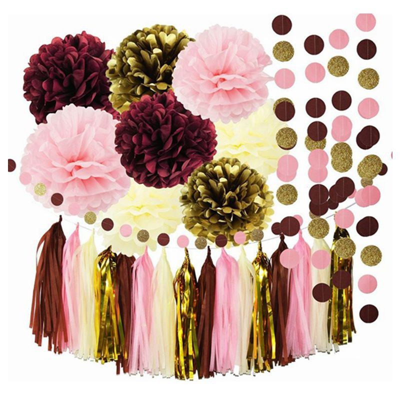 Bridal Shower Decorations Burgundy Pink Glitter Gold Birthday