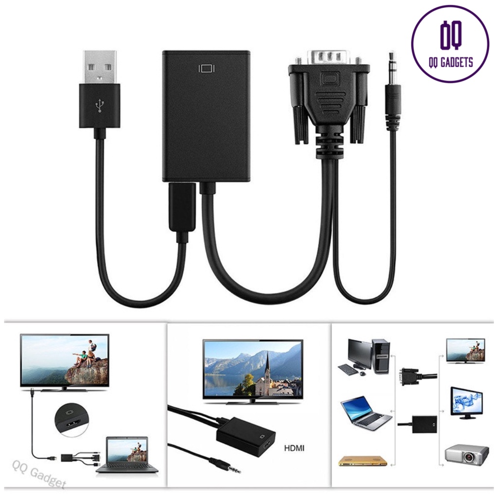 [QQ Gadget] VGA Male To HDMI Output 1080P HD+ Audio TV AV HDTV Video Cable Converter Adapter