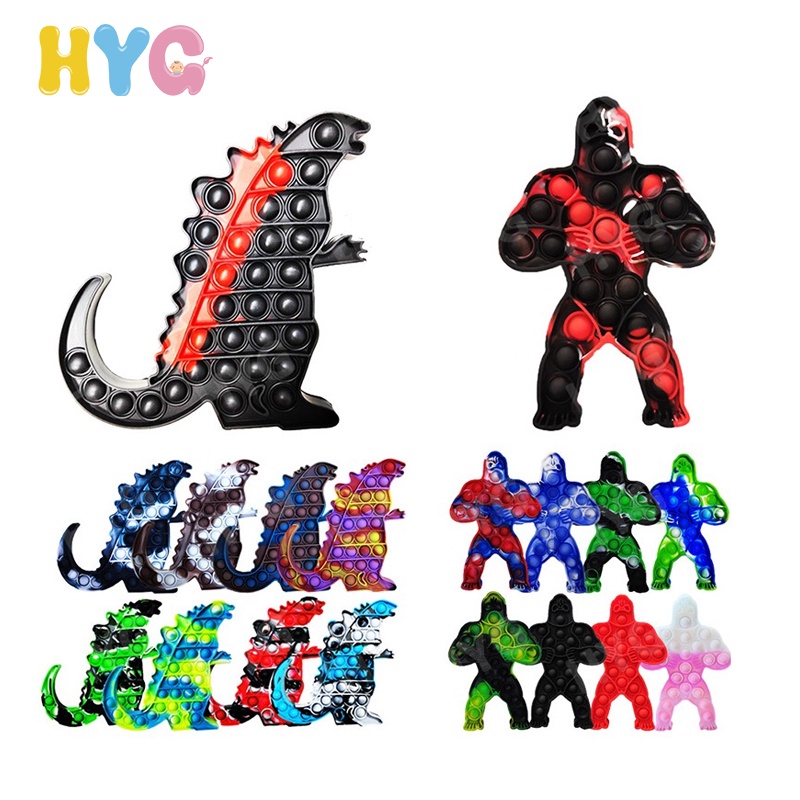 HYG Toys Push Pop it fidget toy Fidget Spinner Godzilla VS King kong Pop It Fidget Toys Push Bubble Sensory Fidget Squishy Stress Reliever Autism Needs Anti-stress Toys mainan bayi