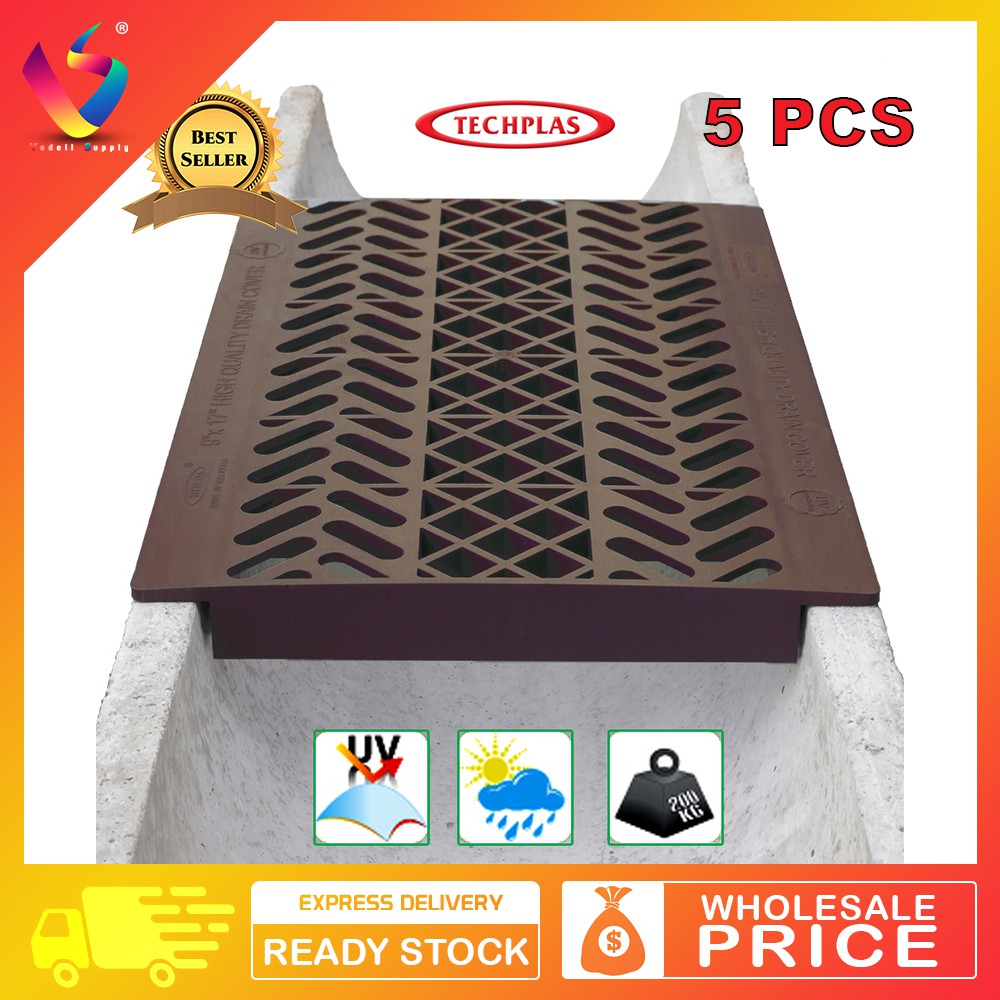 (5pcs) TECHPLAS Drain Cover 9" x 17" UV Protect PVC (Brown) Shopee