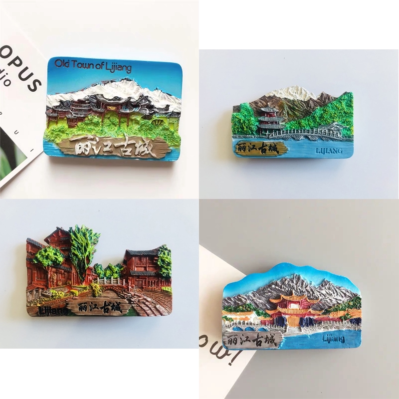 China Yunnan Lijiang Ancient City Scenic Tourism Souvenir Resin Refrigerator Sticker Creative Emboss Magnetic