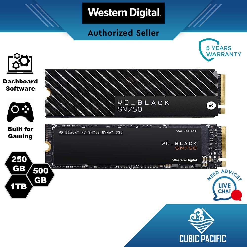 Western Digital Wd Black Sn750 8gb S Nvme Pcie Gen 3 Internal Ssd Without With Heatsink 250gb 500gb 1tb 2tb Shopee Malaysia