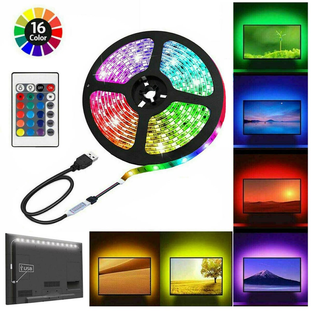 USB RGB LED Strip Lights Colour Changing Tape Under Cabinet Kitchen Lighting TV 