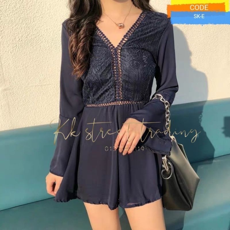 Women Short Sleeve Casual Jumpsuit Casual Romper Playsuit V-Neck Jumpsuit 连衣裤裙 百搭连衣裤裙 网红裤裙