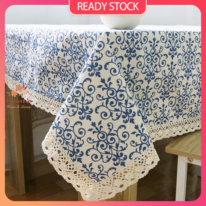 Table Cloth Retro Blue and White Porcelain Chinese Classical Cotton Quality Tablecloth Table Cover alas meja 桌布