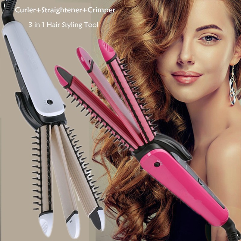 Salon Hair Curling Iron 3 In 1 Roller Curler Straightener Waver