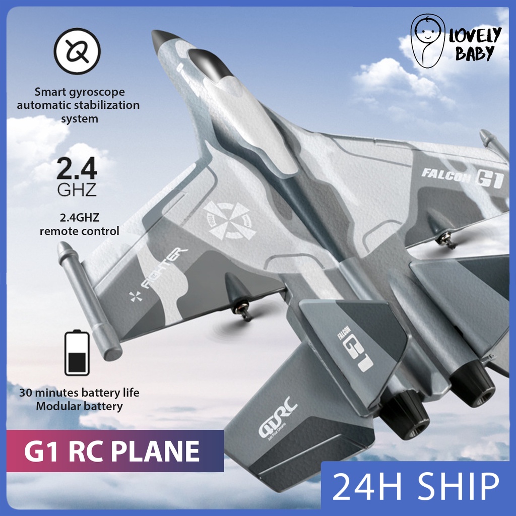 【READY STOCK】Remote Control Airplane 2.4g Kapal Terbang Rechargeable RC Aircraft Fighter G1 Raptor RC Jet Ready to Fly